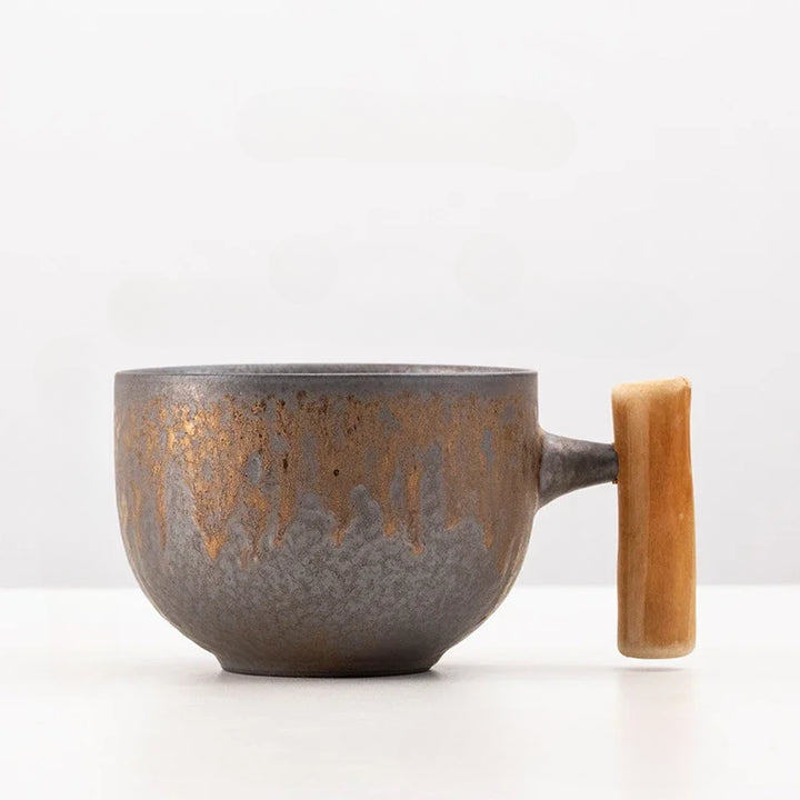 Japanese mug with wooden handle