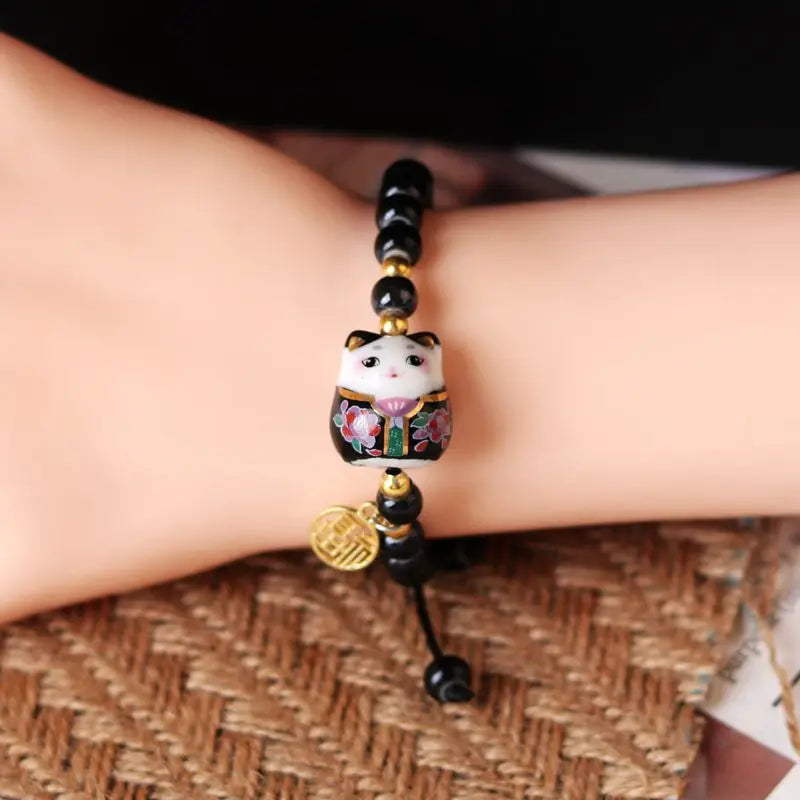 Bracelet Chat Japonais perles noires