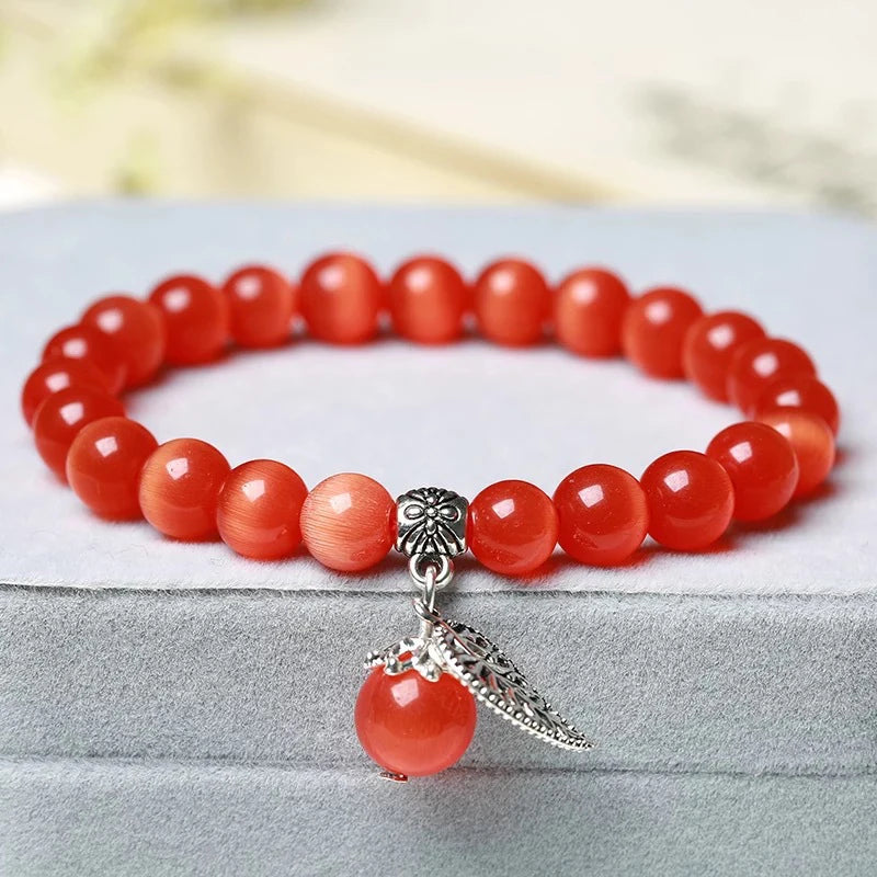 Bracelet Japonais Perles d’œil de Chat Rouge