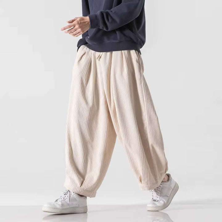 Pantalon Japonais Ample en Velours Côtelé