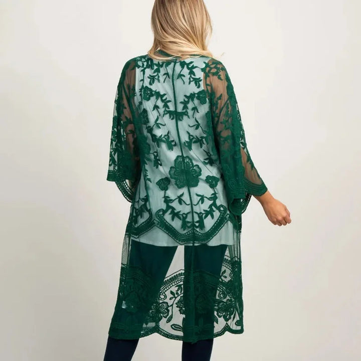 Kimono de Plage en Dentelles Vert