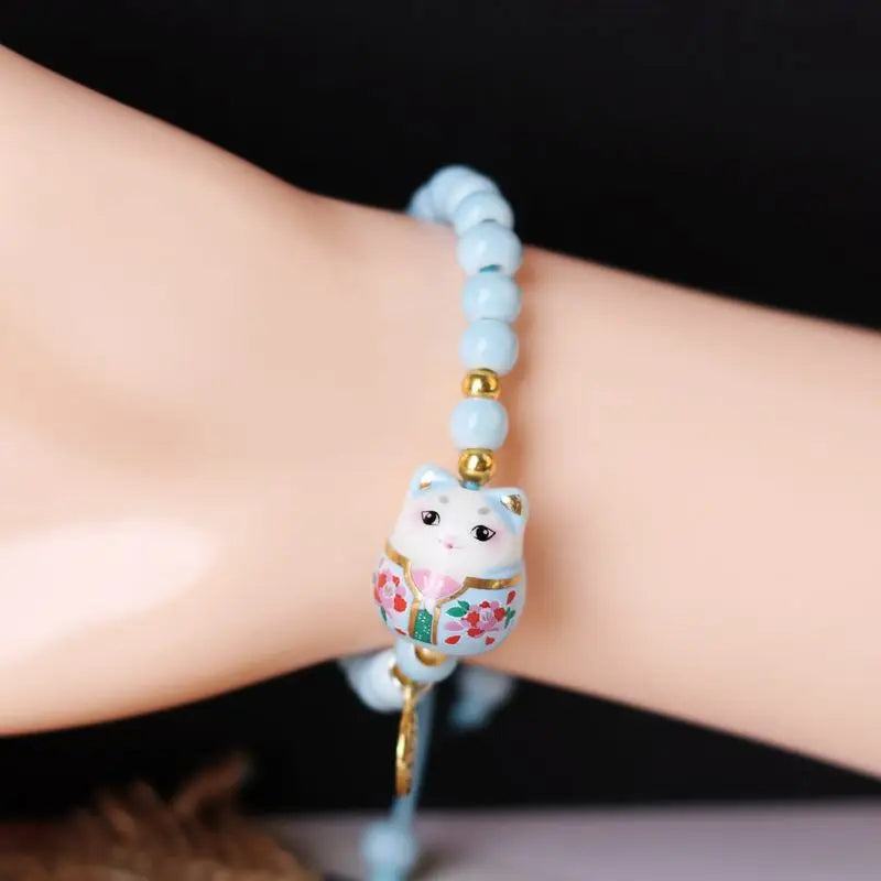 Bracelet Chat Japonais perle bleu ciel