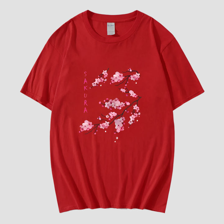 T-shirt Japonais Fleurs de Sakura Rouge