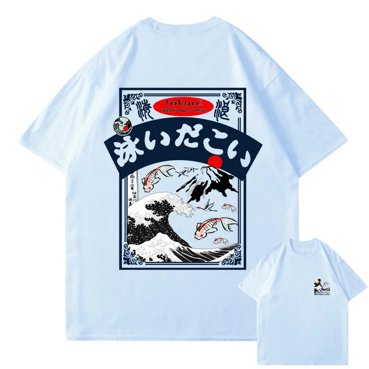 T-shirt Japonais Tokyo Vague Bleu