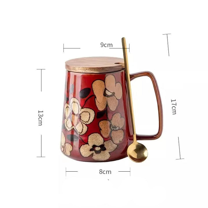 Mug Japonais Fleuri Rouge