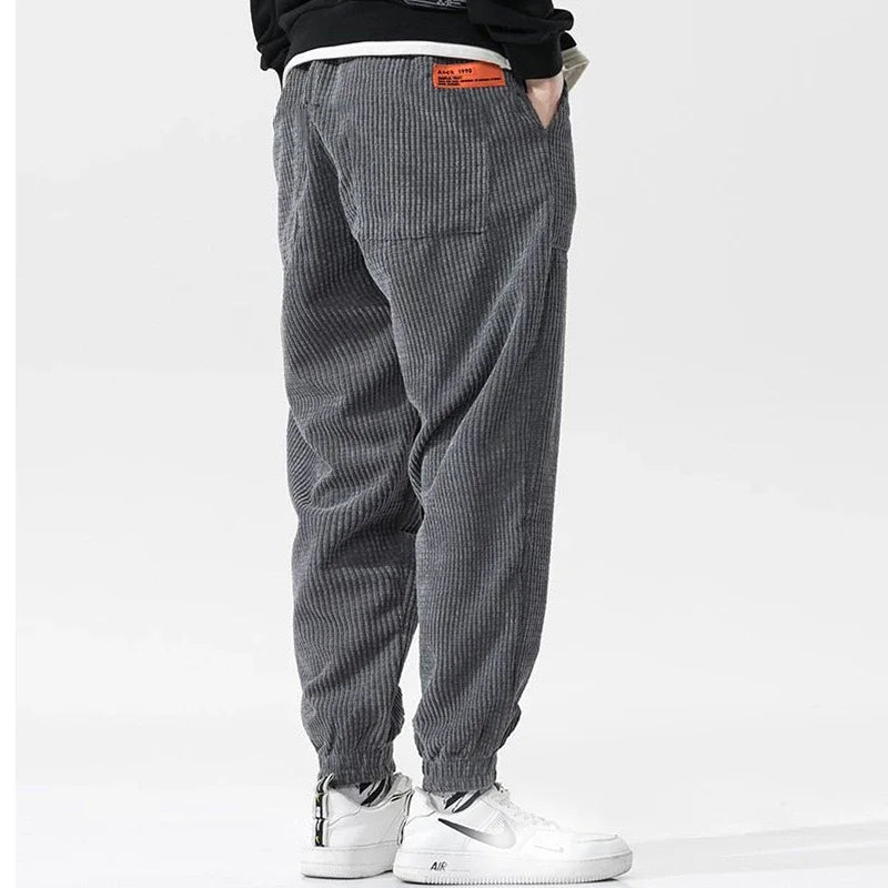 Pantalon Homme Large En Velours Côtelé - Coupe évasée, Cordon élastique, Confortable, Pour Automne/hiver, Décontracté
