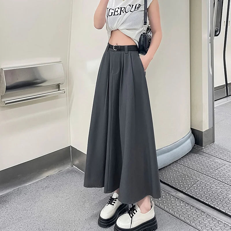 Jupe Mi-longue Classique Japonaise Gris