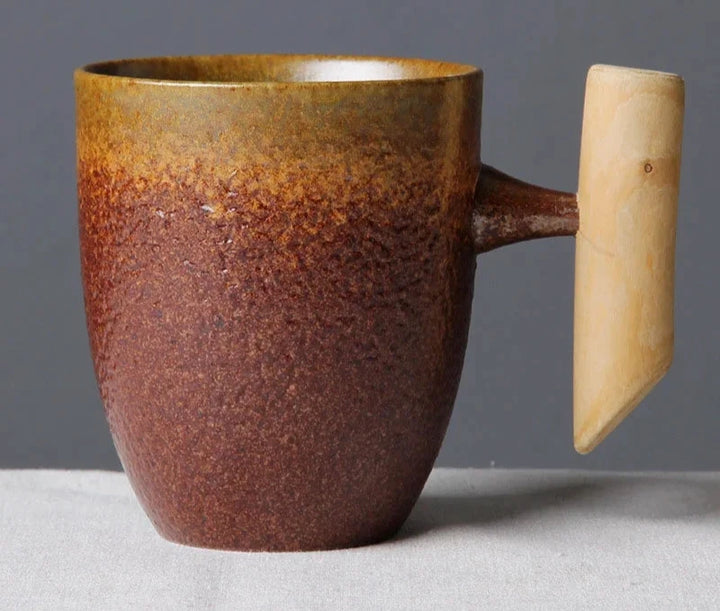 Japanese mug with wooden handle