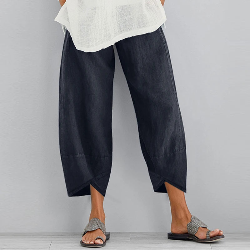 Pantalon Sarouel Japonais en Lin Bleu Foncé