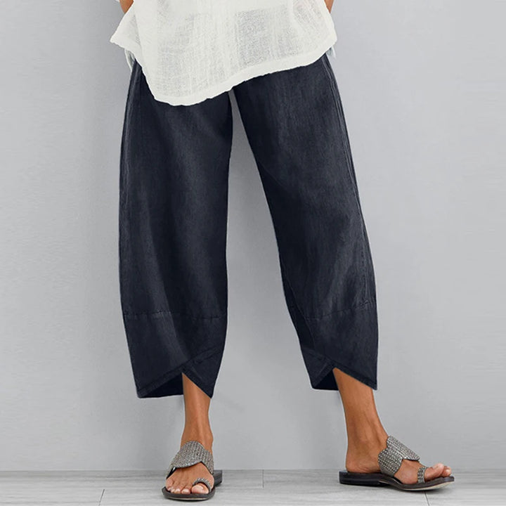 Pantalon Sarouel Japonais en Lin Bleu Foncé