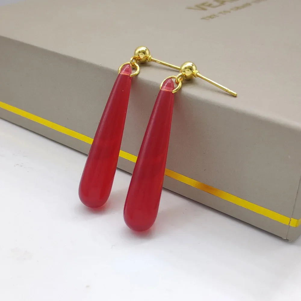 Boucles d'Oreilles Japonaises Goutte d'Eau Rouge