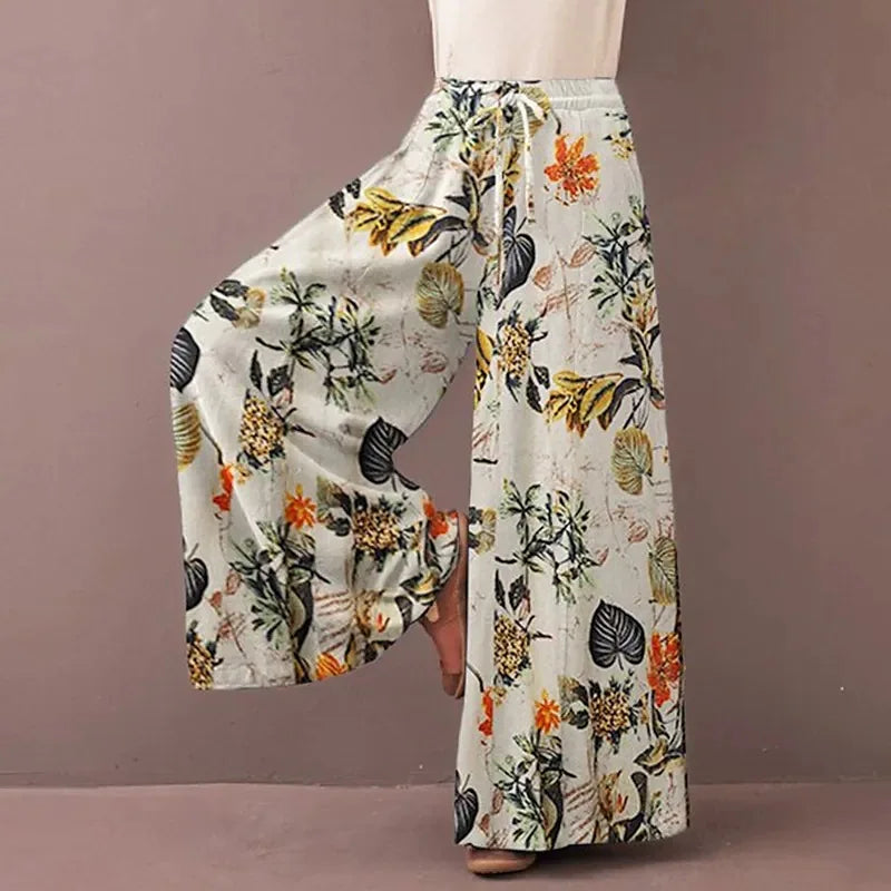 Pantalon Imprimé Fleuri pour Femme beige