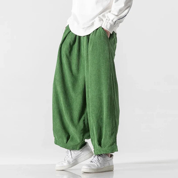 Pantalon Japonais Ample en Velours Côtelé