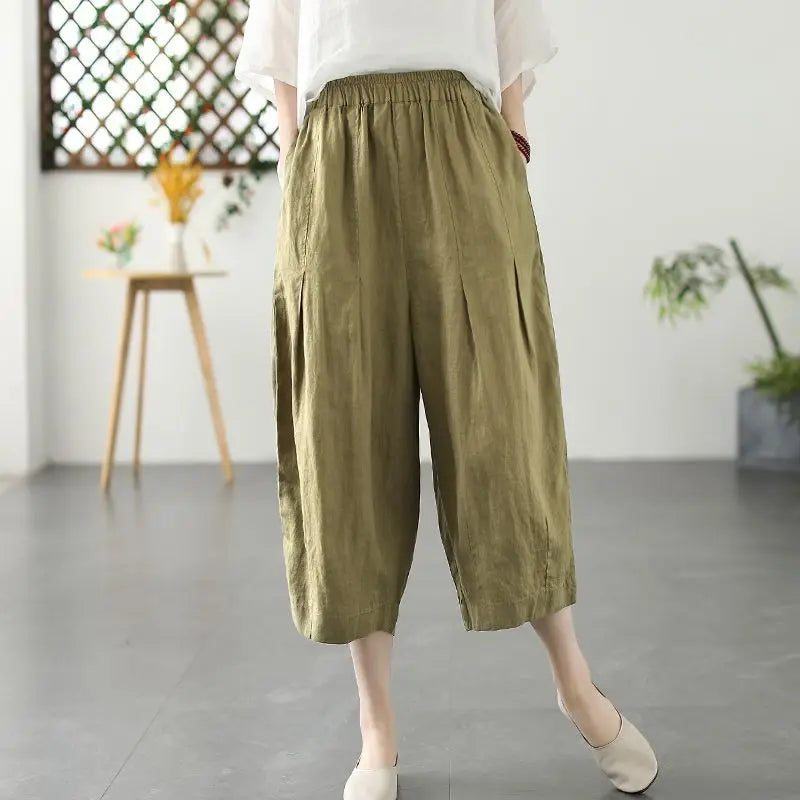 Pantalon Japonais en Toile Femme pantacourt