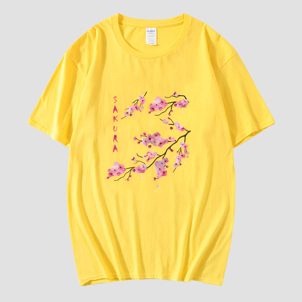 T-shirt Japonais Fleurs de Sakura Jaune