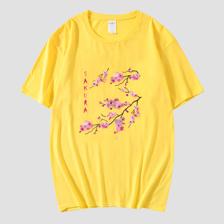 T-shirt Japonais Fleurs de Sakura Jaune