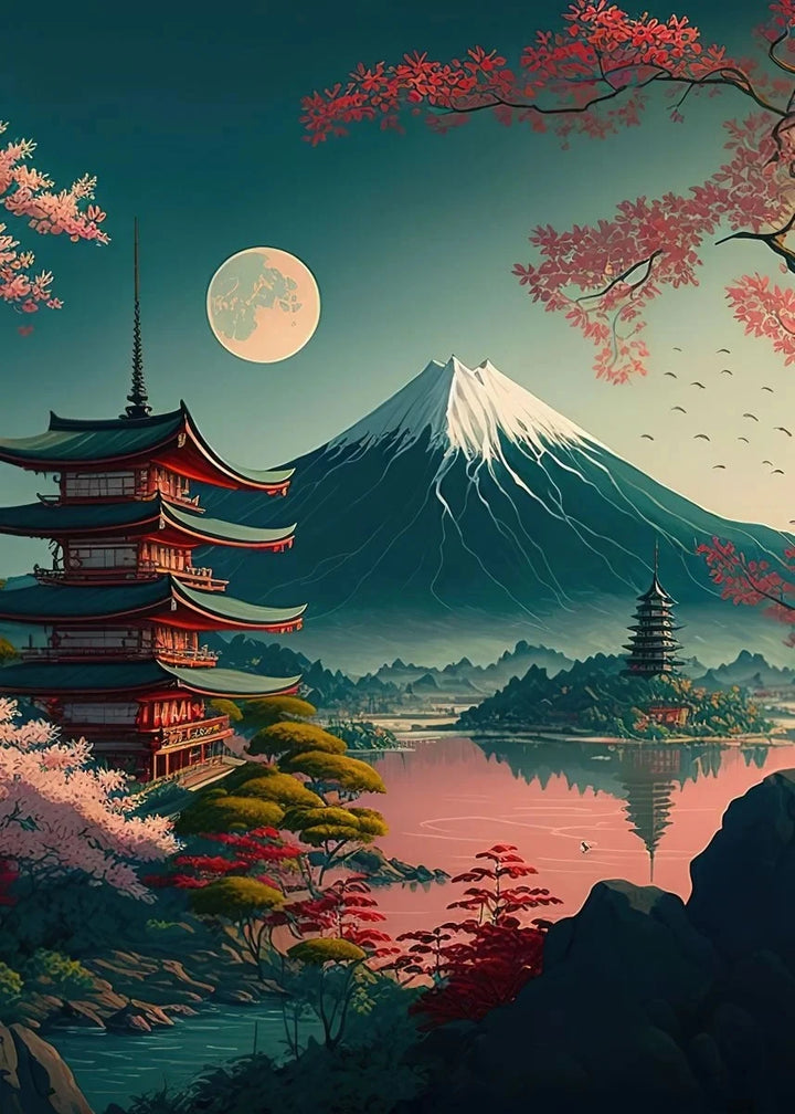 Tableau Japonais Montagne Fuji dessin