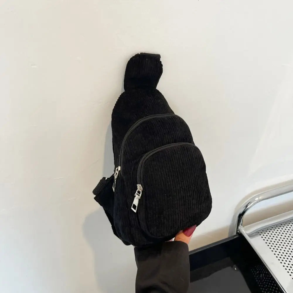 Petit Sac Japonais en Velours Côtelé Noir