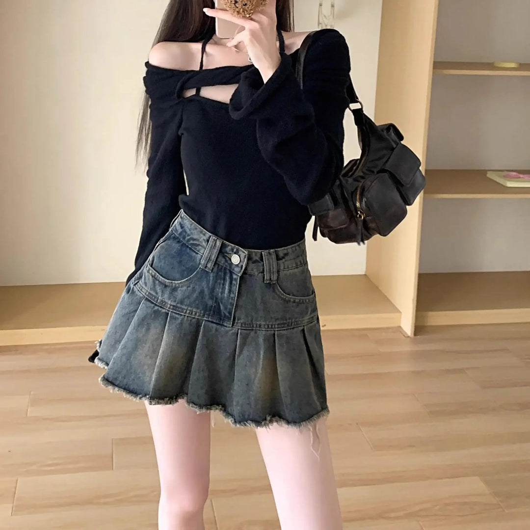 Jupe Jean Japonaise Délavée Tendance