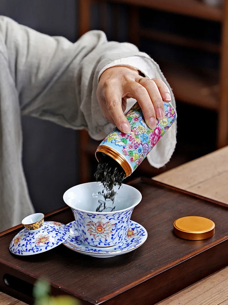 Boîte à Thé Japonaise à Motifs Fleuris