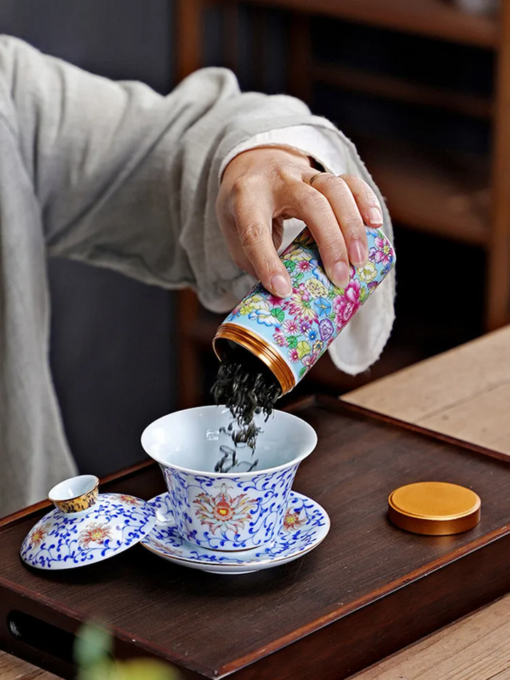 Boîte à Thé Japonaise à Motifs Fleuris