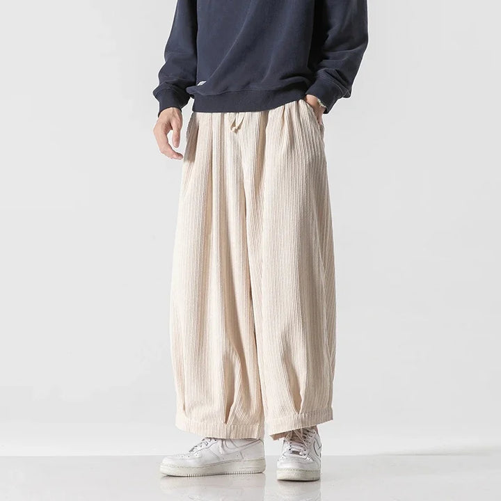 Pantalon Japonais Ample en Velours Côtelé