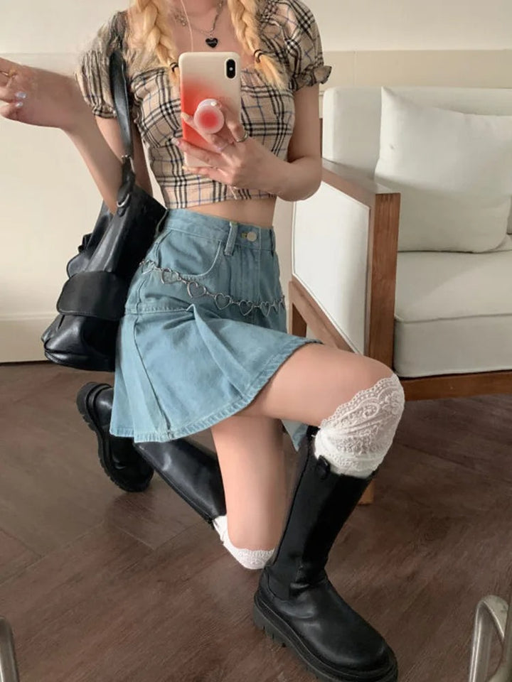 Jupe Japonaise Jean Plissée Tendance