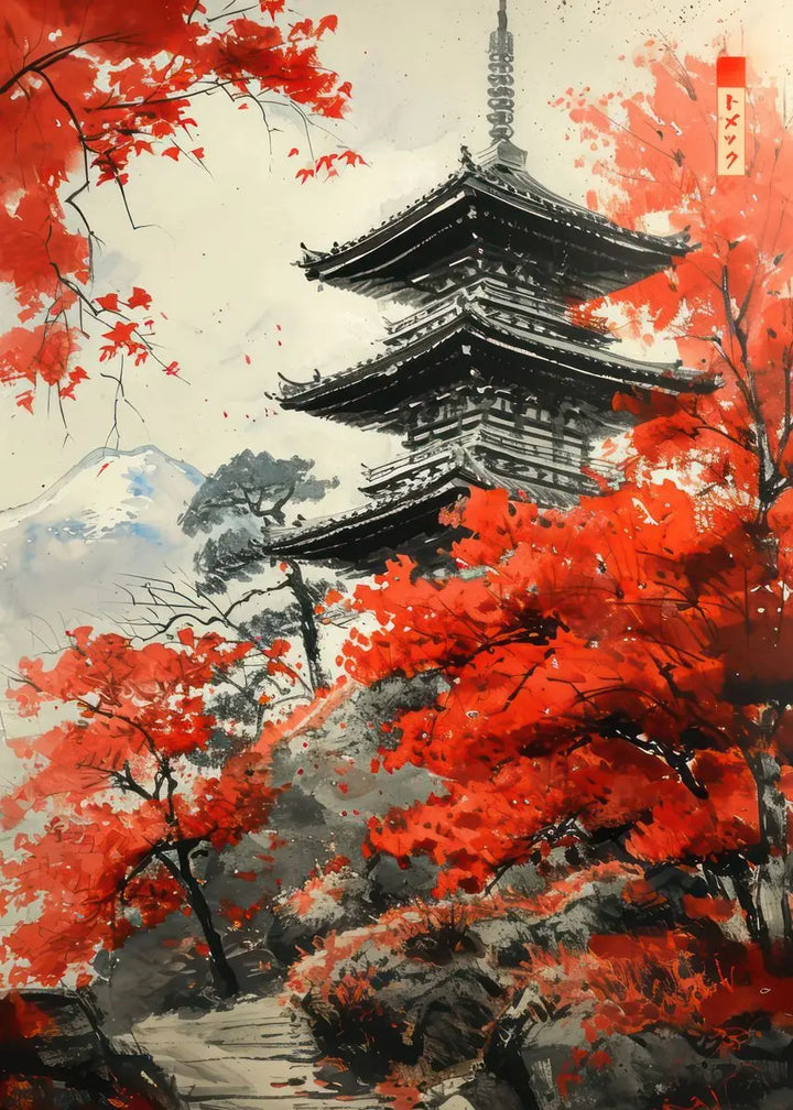 Affiche Japonaise sur Toile rouge