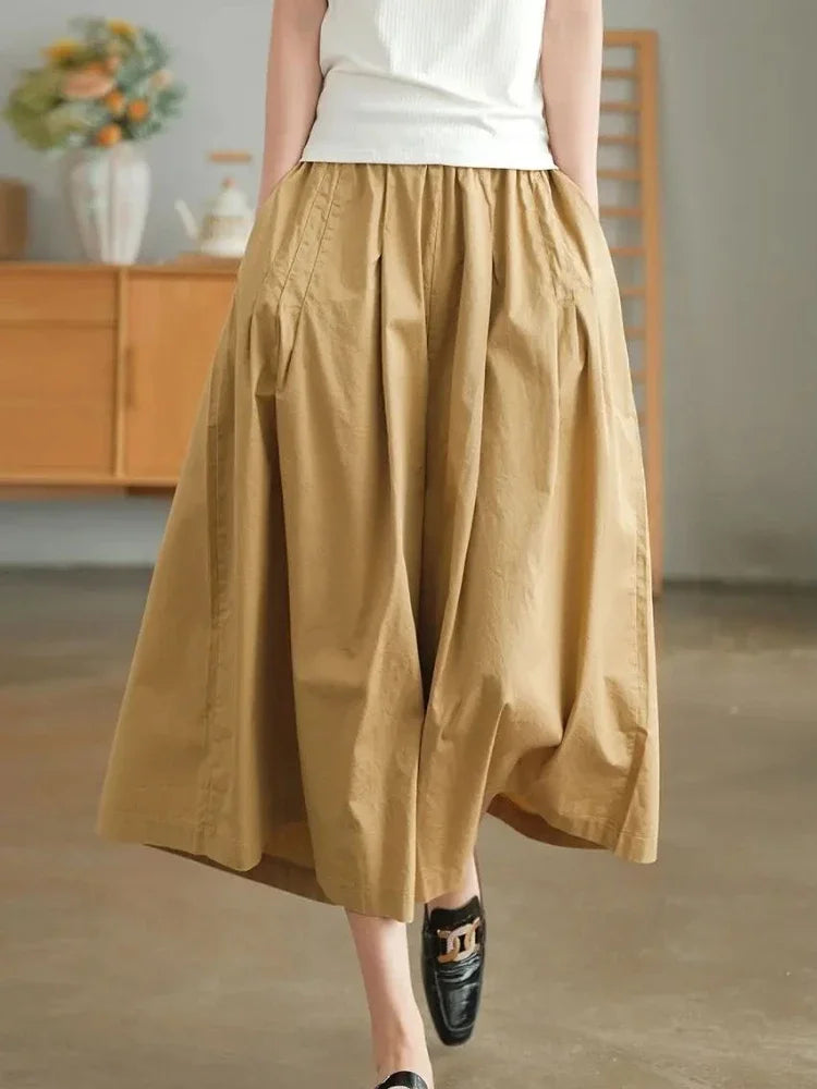Pantalon Japonais Ample en Coton Beige