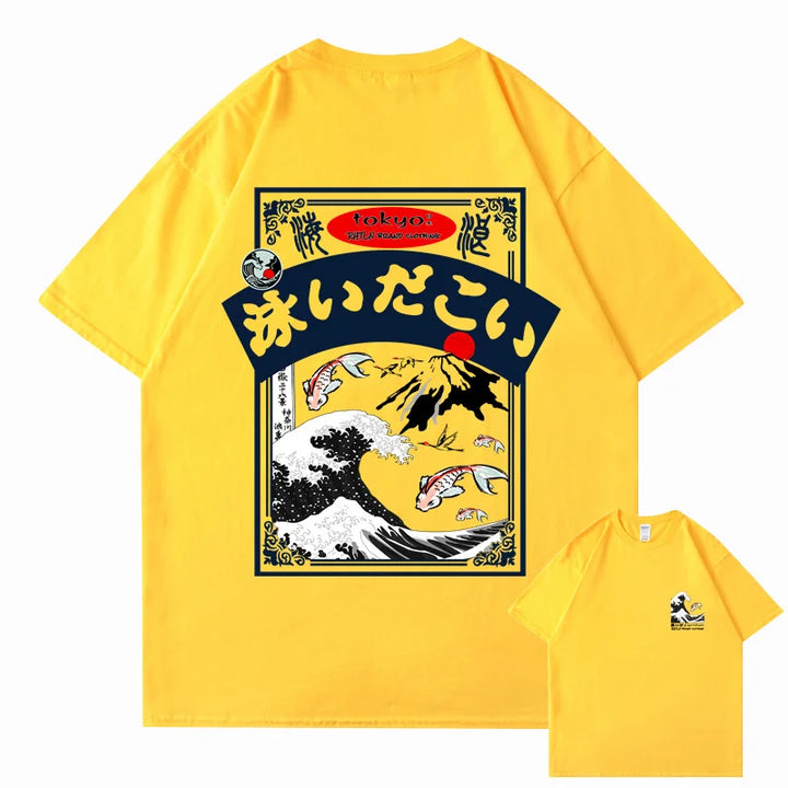 T-shirt Japonais Tokyo Vague Jaune