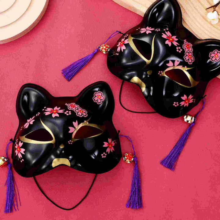 Masque Japonais Chat Noir Sakura traditionnel
