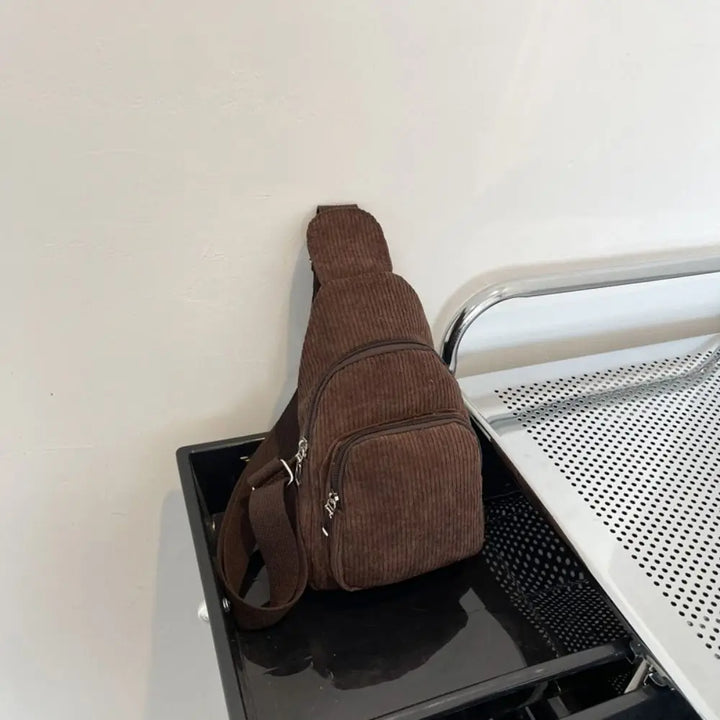 Petit Sac Japonais en Velours Côtelé Marron
