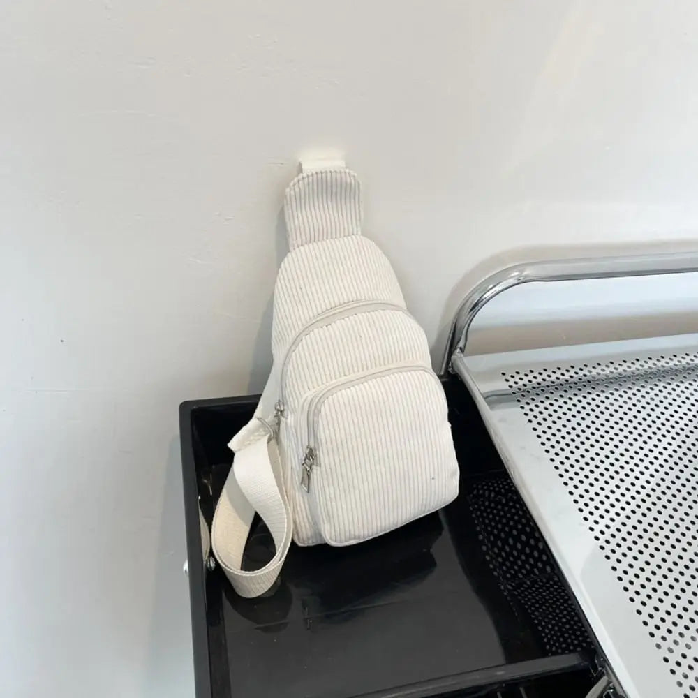 Petit Sac Japonais en Velours Côtelé Blanc