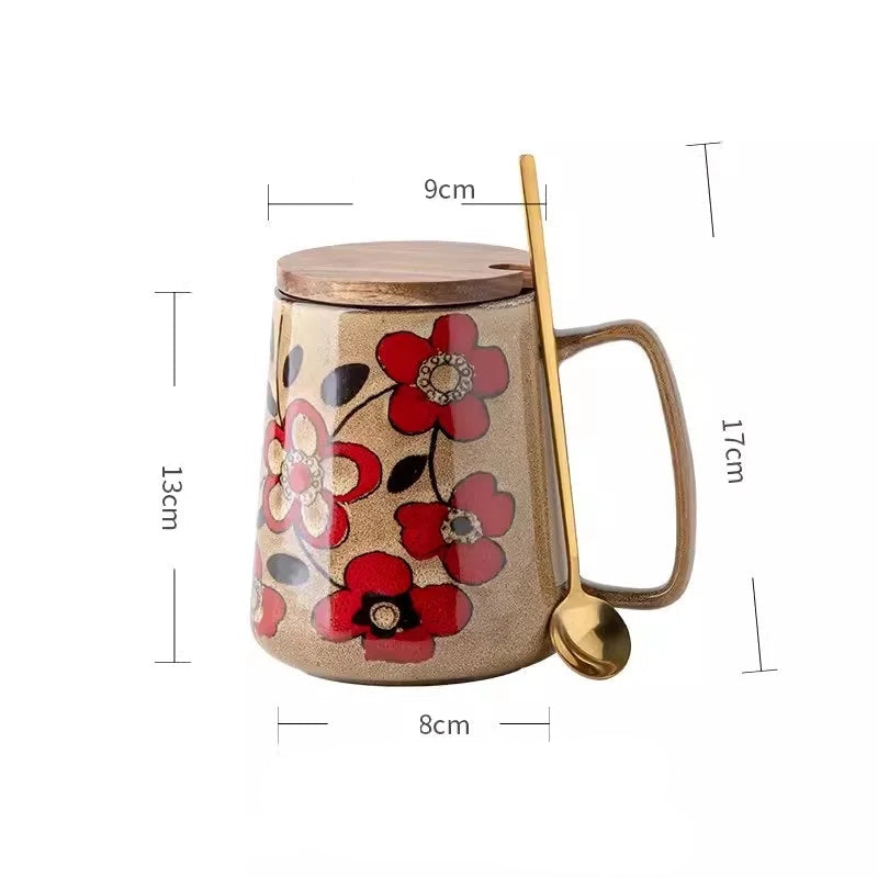 Mug Japonais Fleuri Marron