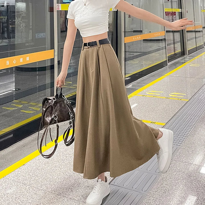 Jupe Mi-longue Classique Japonaise Marron