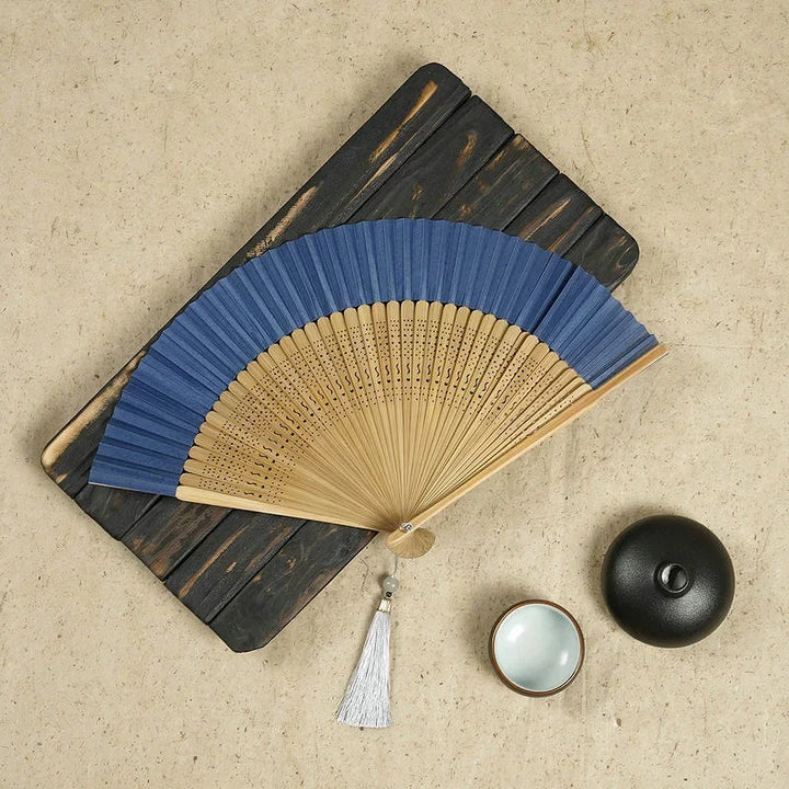 Éventail japonais ancien bleu khaki