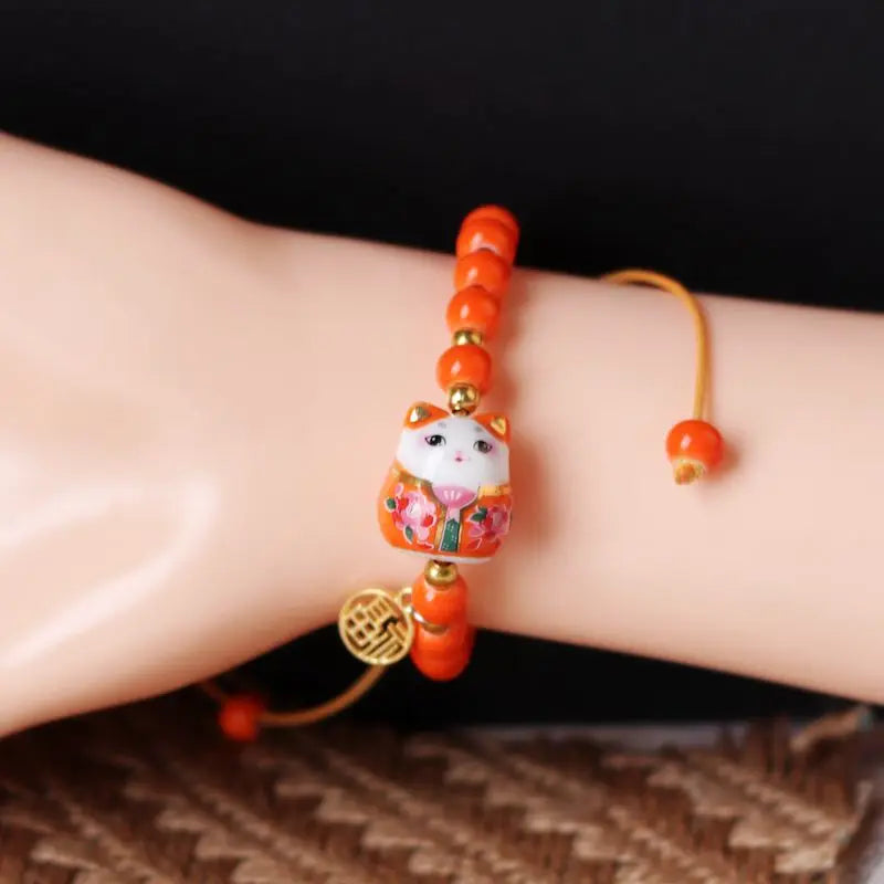 Bracelet Chat Japonais perles orange