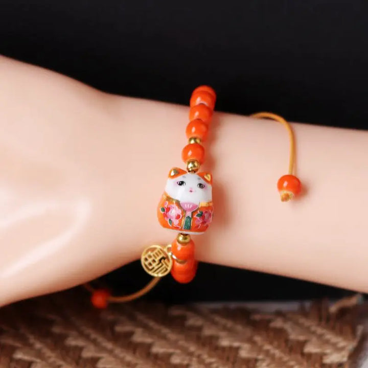 Bracelet Chat Japonais perles orange