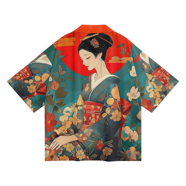 Veste Kimono Femme Motifs Geisha Tissu de Qualité