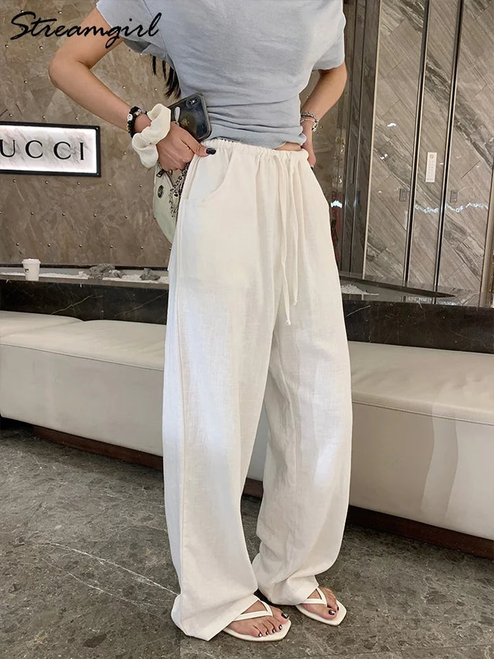 Pantalon en Coton et Lin pour Femme confort