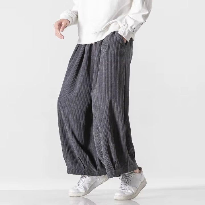 Pantalon Japonais Ample en Velours Côtelé
