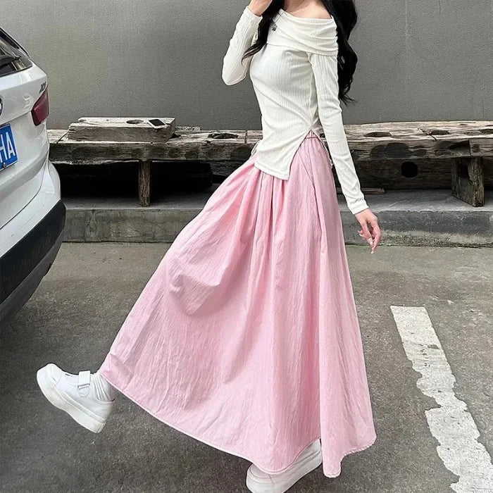 Jupe Japonaise Mi-longue Ample Rose clair