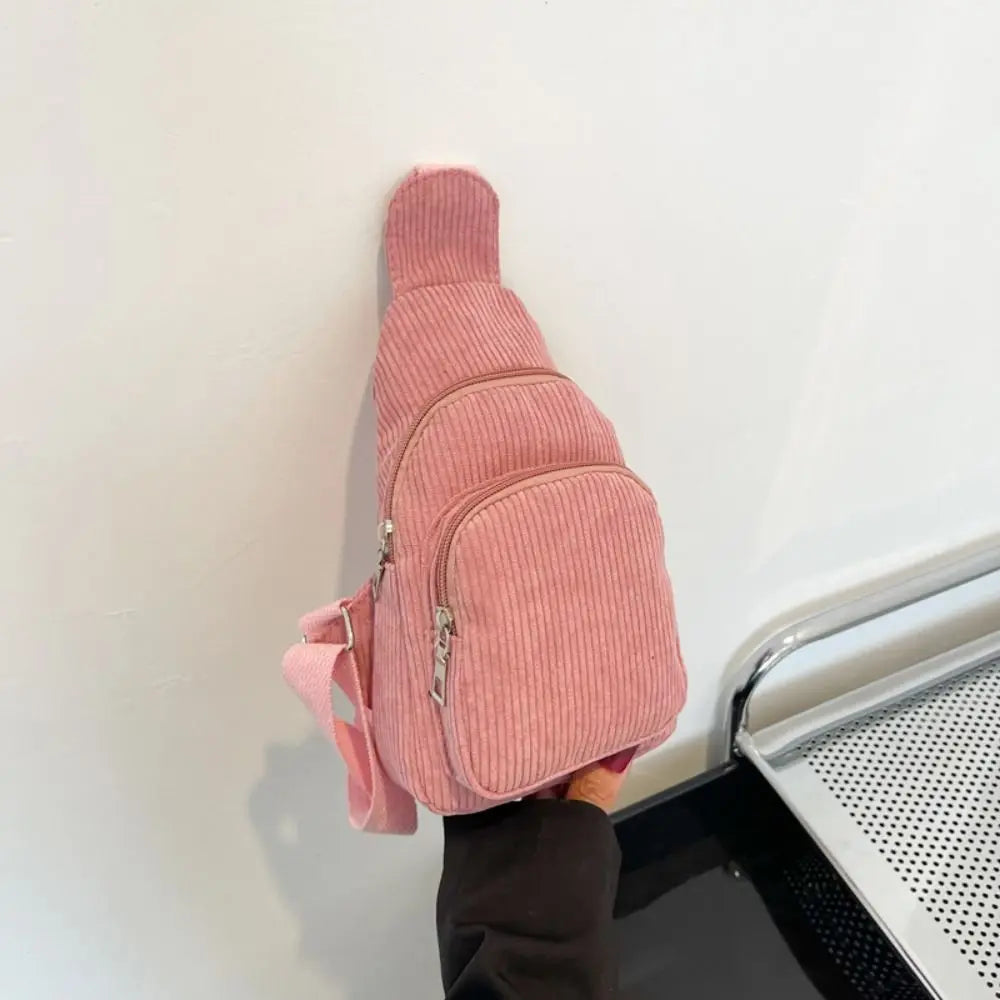Petit Sac Japonais en Velours Côtelé Rose