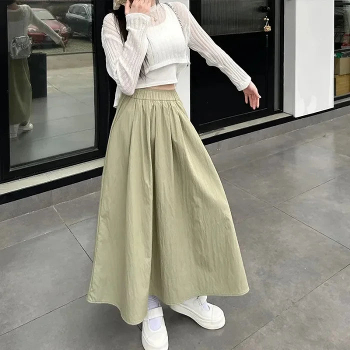 Jupe Japonaise Mi-longue Ample Vert