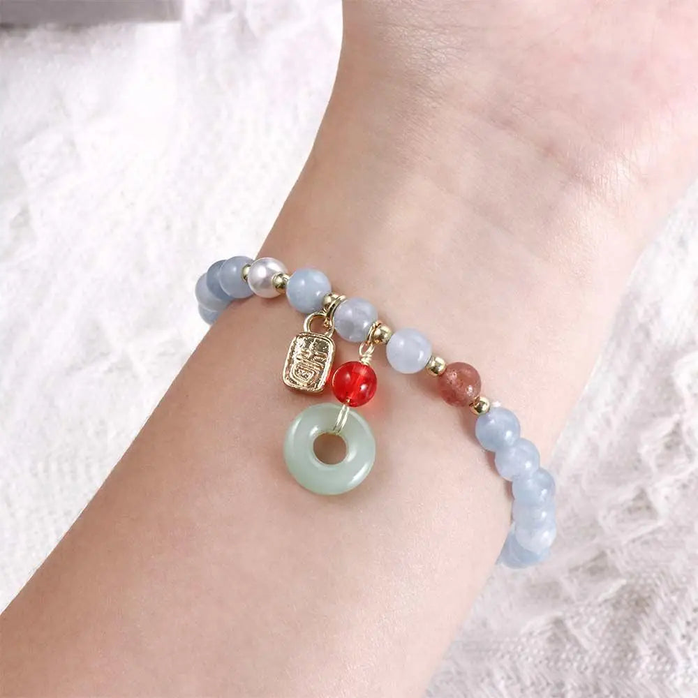 Bracelet japonais Perle Agate Pendentif chat