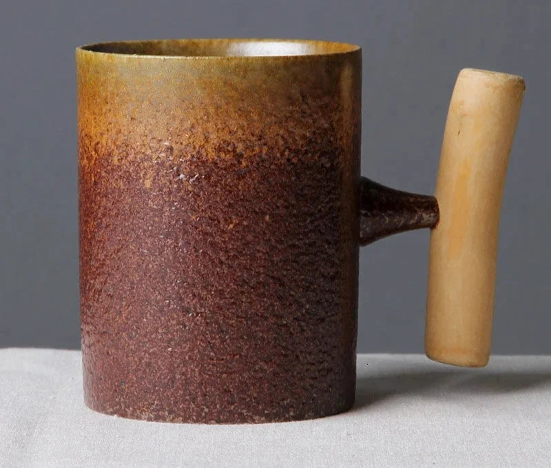 Japanese mug with wooden handle