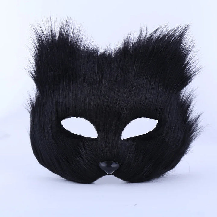 Masque Japonais Renard à Fourrure Noir
