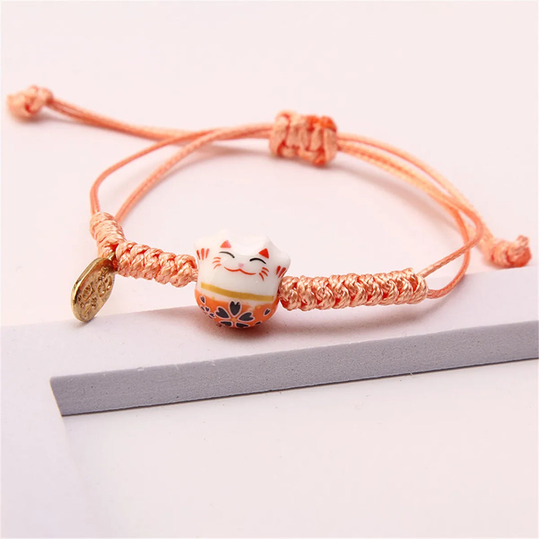 Bracelet Chat Japonais tressé orange