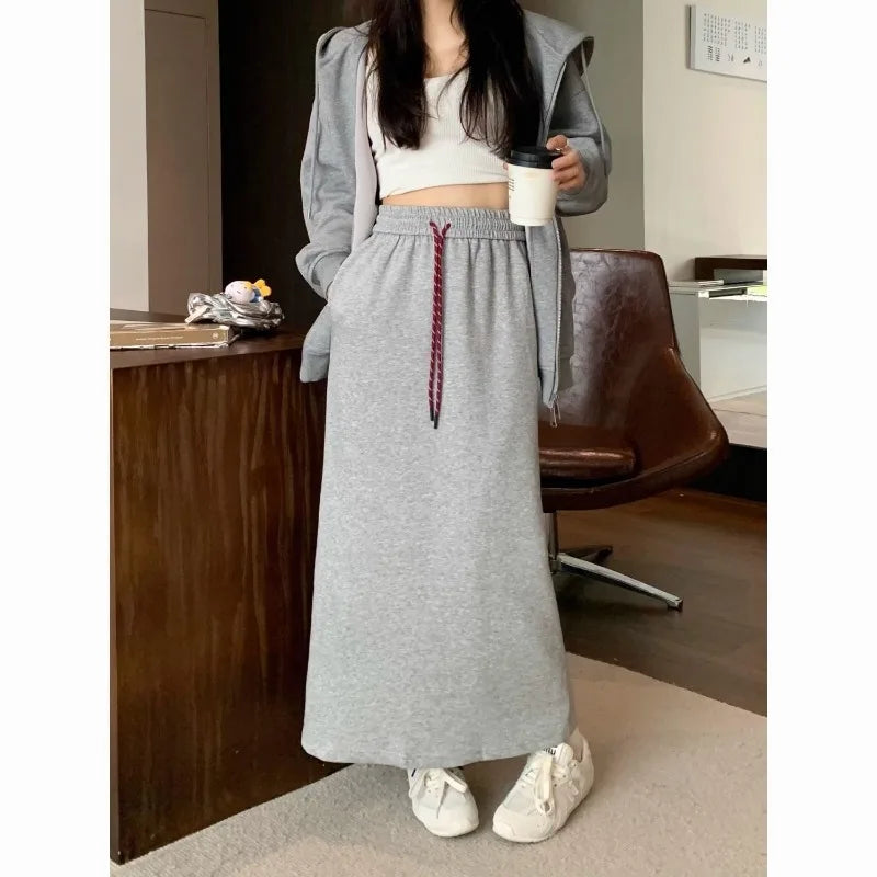 Jupe Longue Japonaise Décontractée Gris
