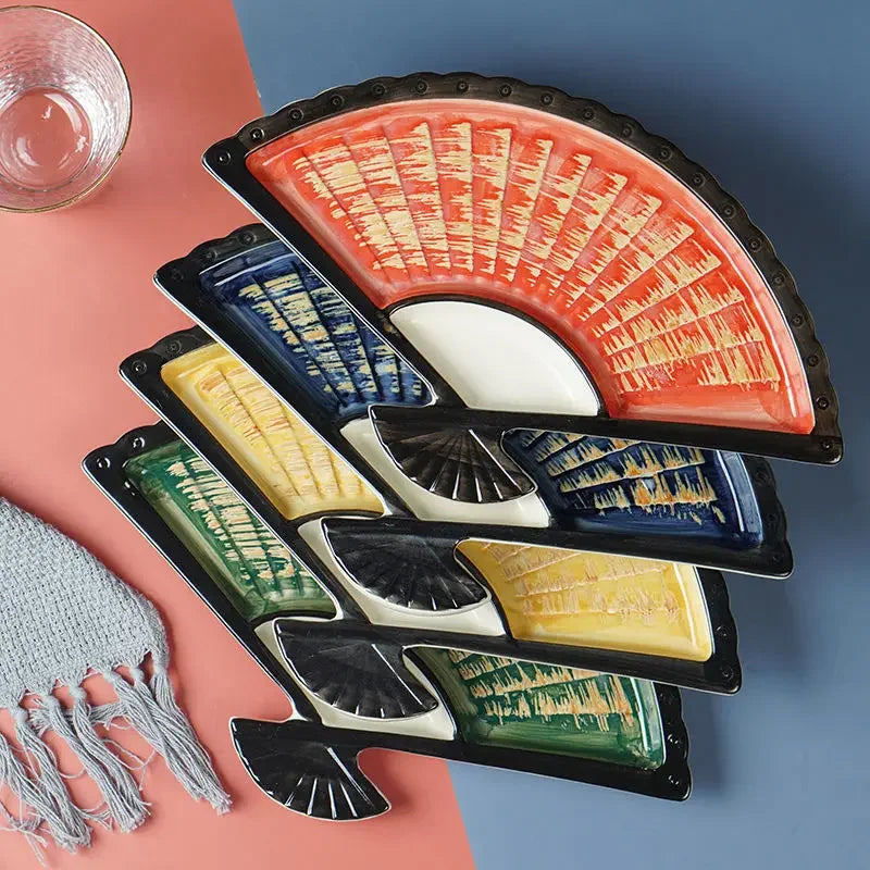 Assiette à collation japonaise en forme d'éventail